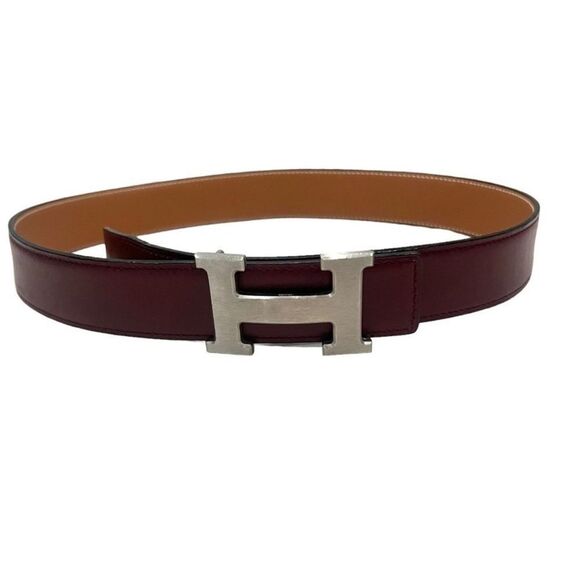 HERMES Constance: Red Burgundy/Brown Reversible Belt 70 - Picture 4 of 10